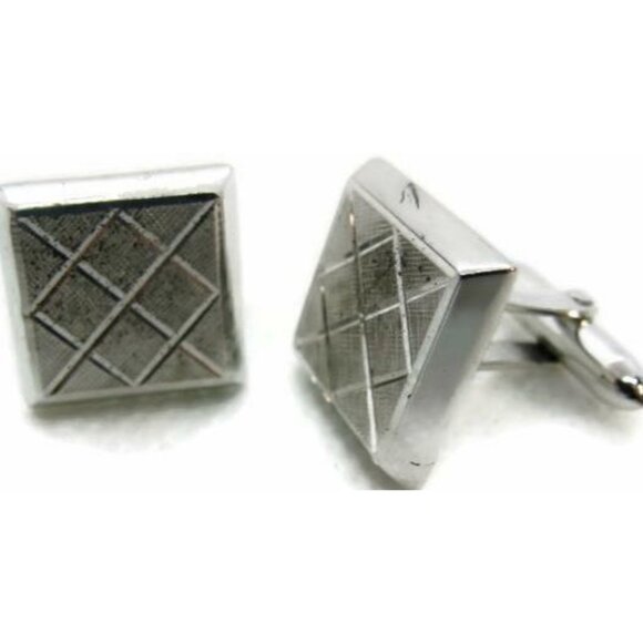 Unique Square Etched Cuff Links Bullet Men Vintage Cufflinks Sterling Silver 925